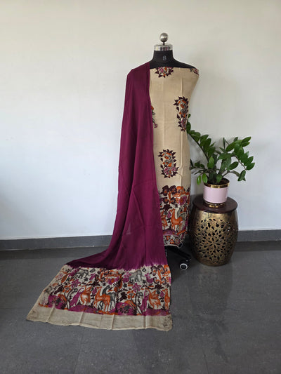 Penkalamkari- inspired Chennuri pure kalamkari silk set - AK143