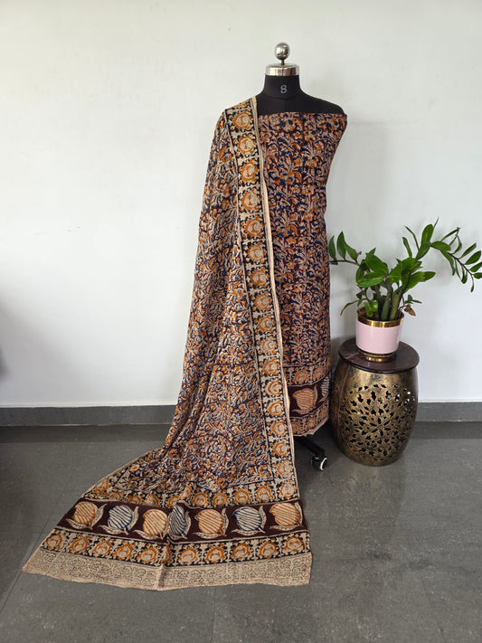 Handblock pure kalamkari cotton with border ( 2 pc set )- AK184