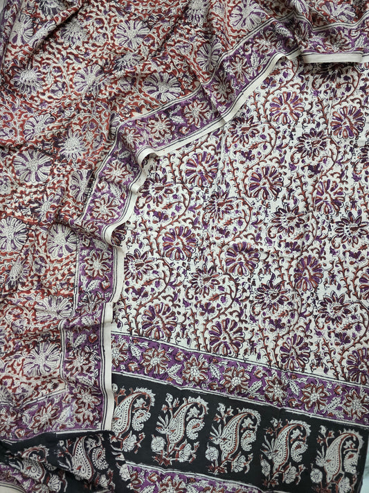 Handblock pure kalamkari cotton with border set  - RV161
