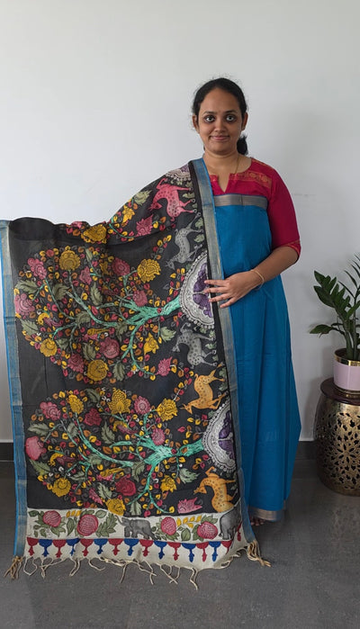 Premium mangalagiri handloom cotton with pure pen kalamkari dupatta -114