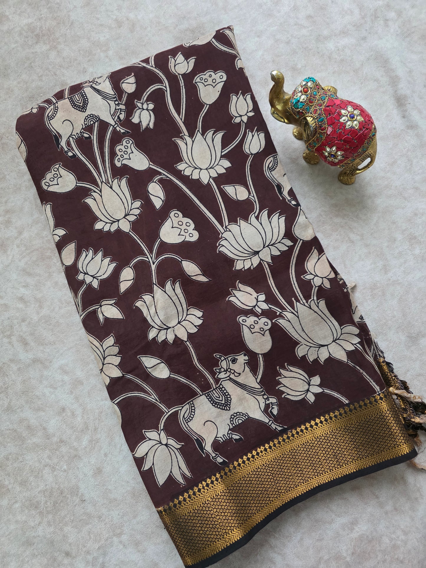 pure chennuri kalamkari silk saree with nizam border - KQ7