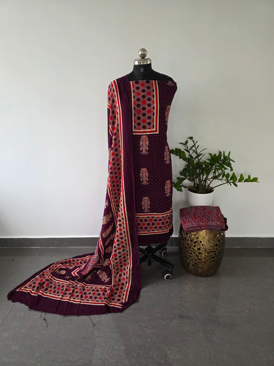 Premium ajrakh rayon cotton set - HR18
