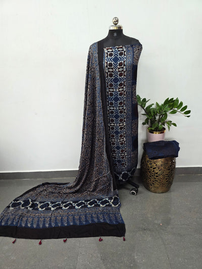 Handcrafted ajrakh modal silk set(3 pcs set) - HZ251