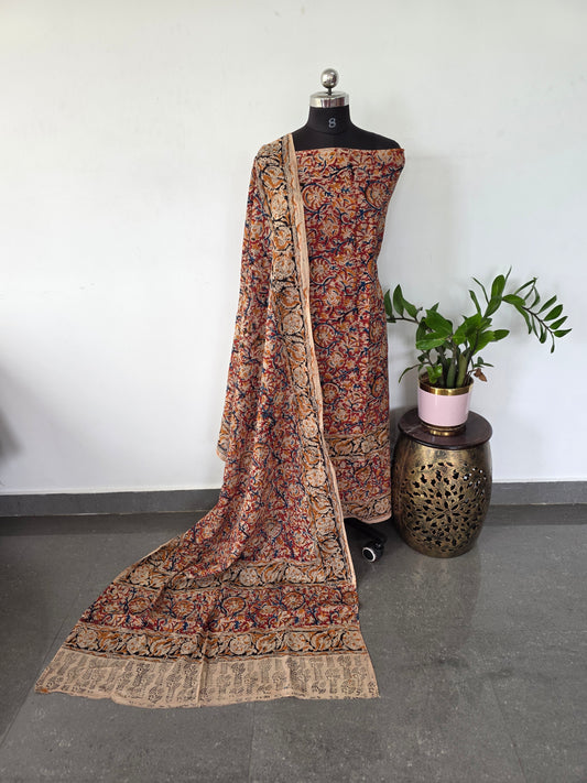 Handblock pure kalamkari cotton with border ( 2 pc set )- AK182