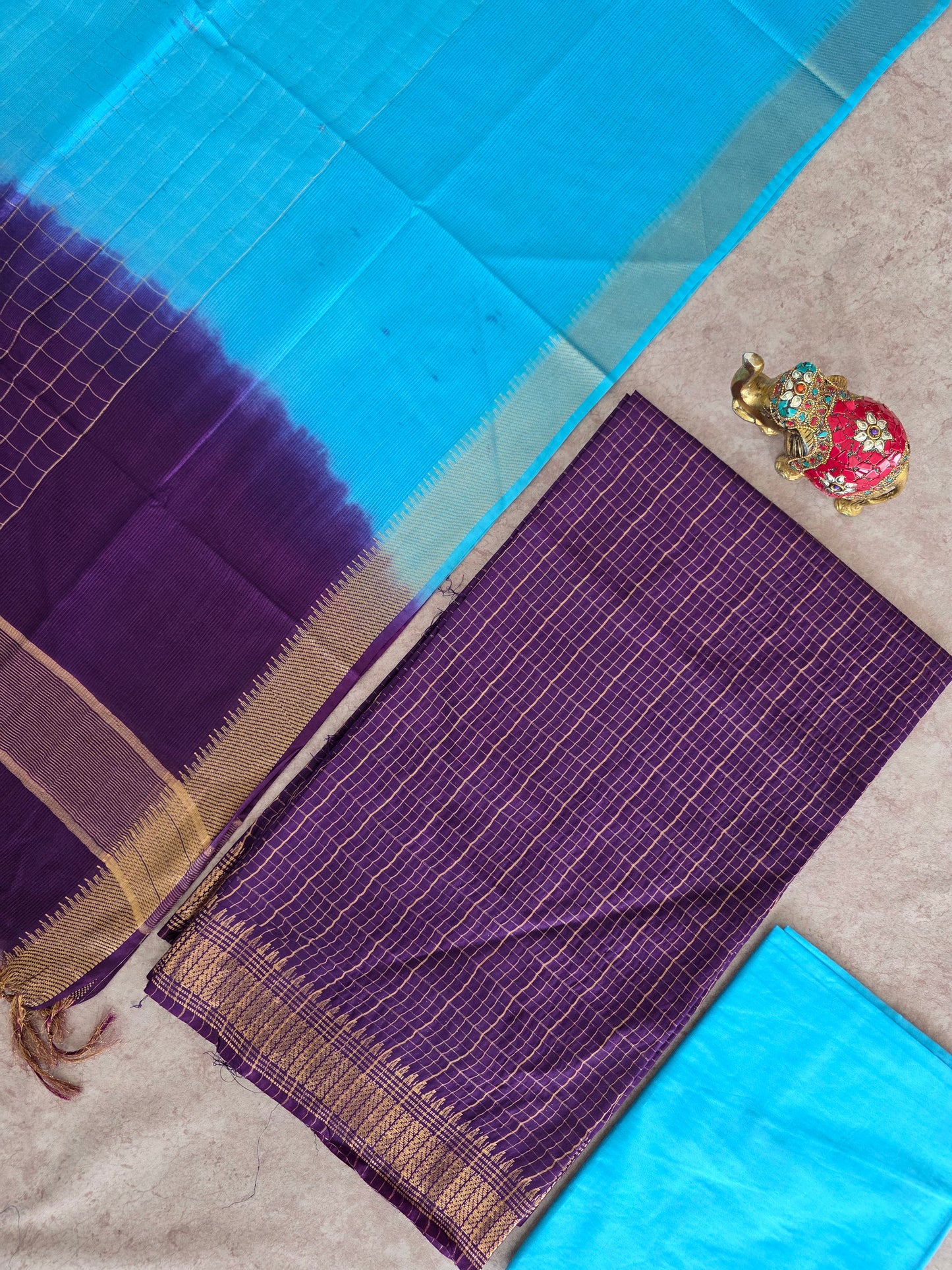 Checked Bhagalpuri fusion mangalagiri silk set - BA521