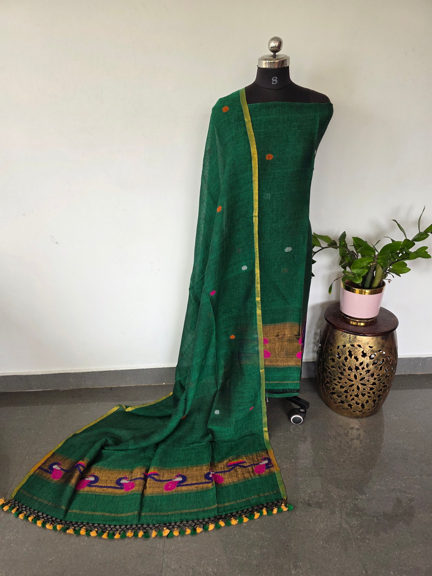 Premium handloom linen Paithani jamdhani set - JMM335