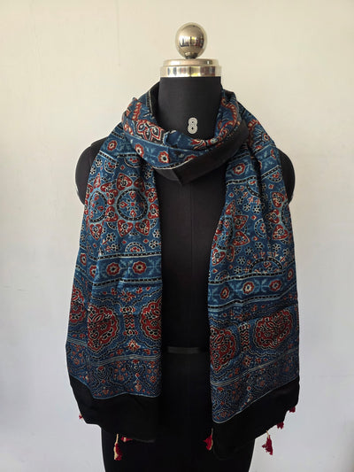 Ajrakh Handblock natural dyed mashru silk stole- MV105