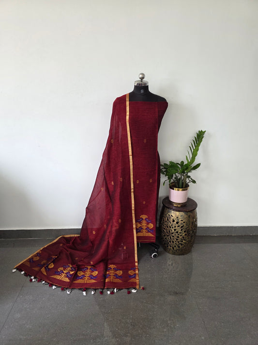 Premium handloom linen jamdhani set - JMM119
