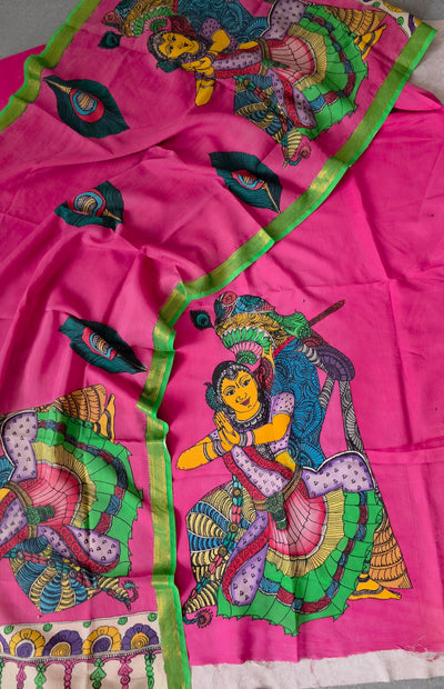 Handcrafted Kalahasthi Penkalamkari bangalore silk set - KH103