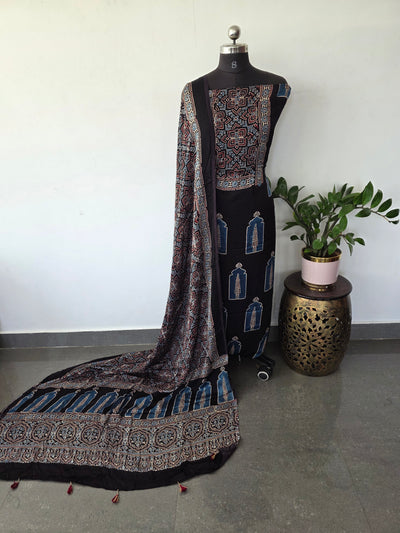 Handcrafted ajrakh modal silk set - HZ238