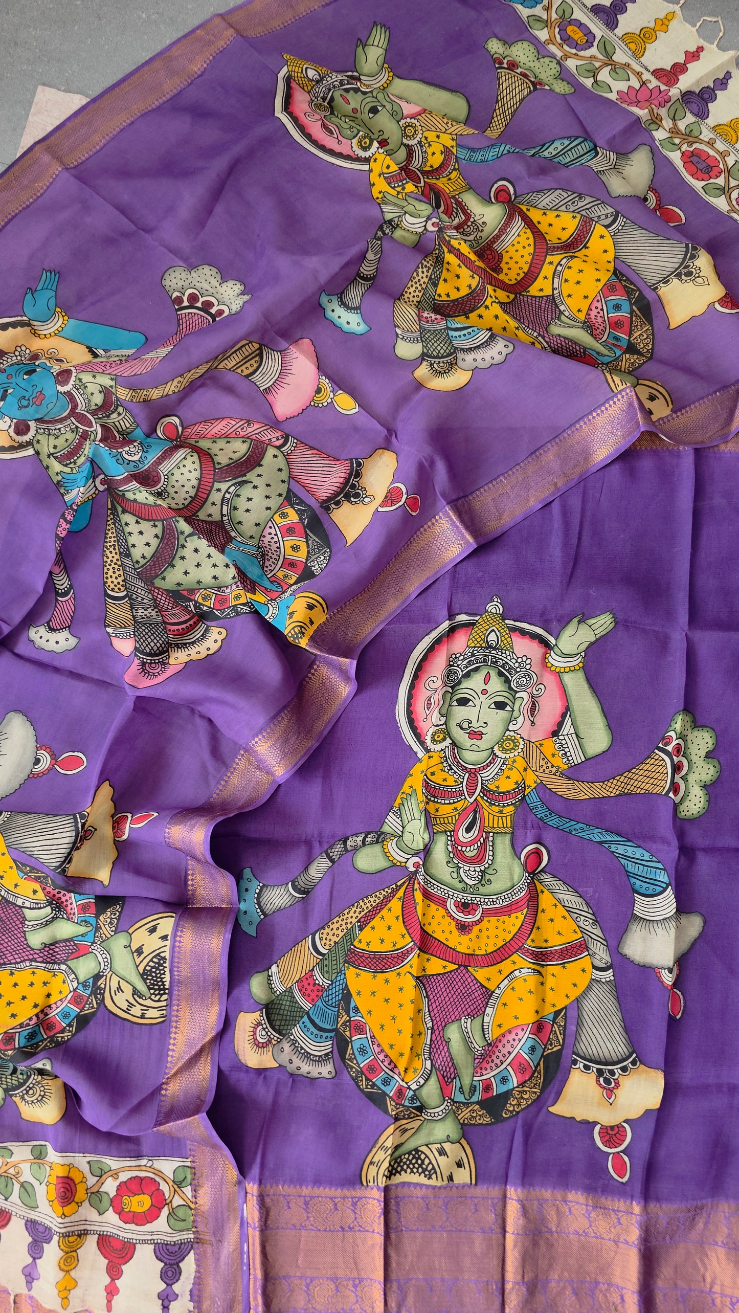 Handcrafted Kalahasthi Penkalamkari bangalore silk set - KH66