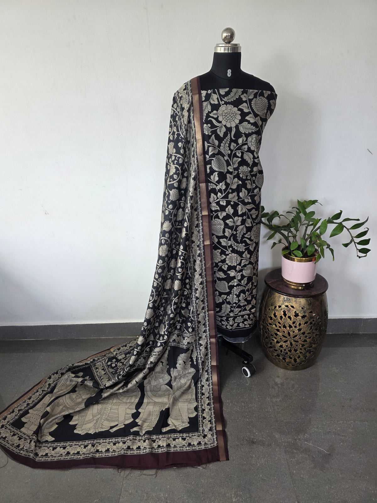 Kalahasthi Kalamkari-inspired Assam silk set - AS131