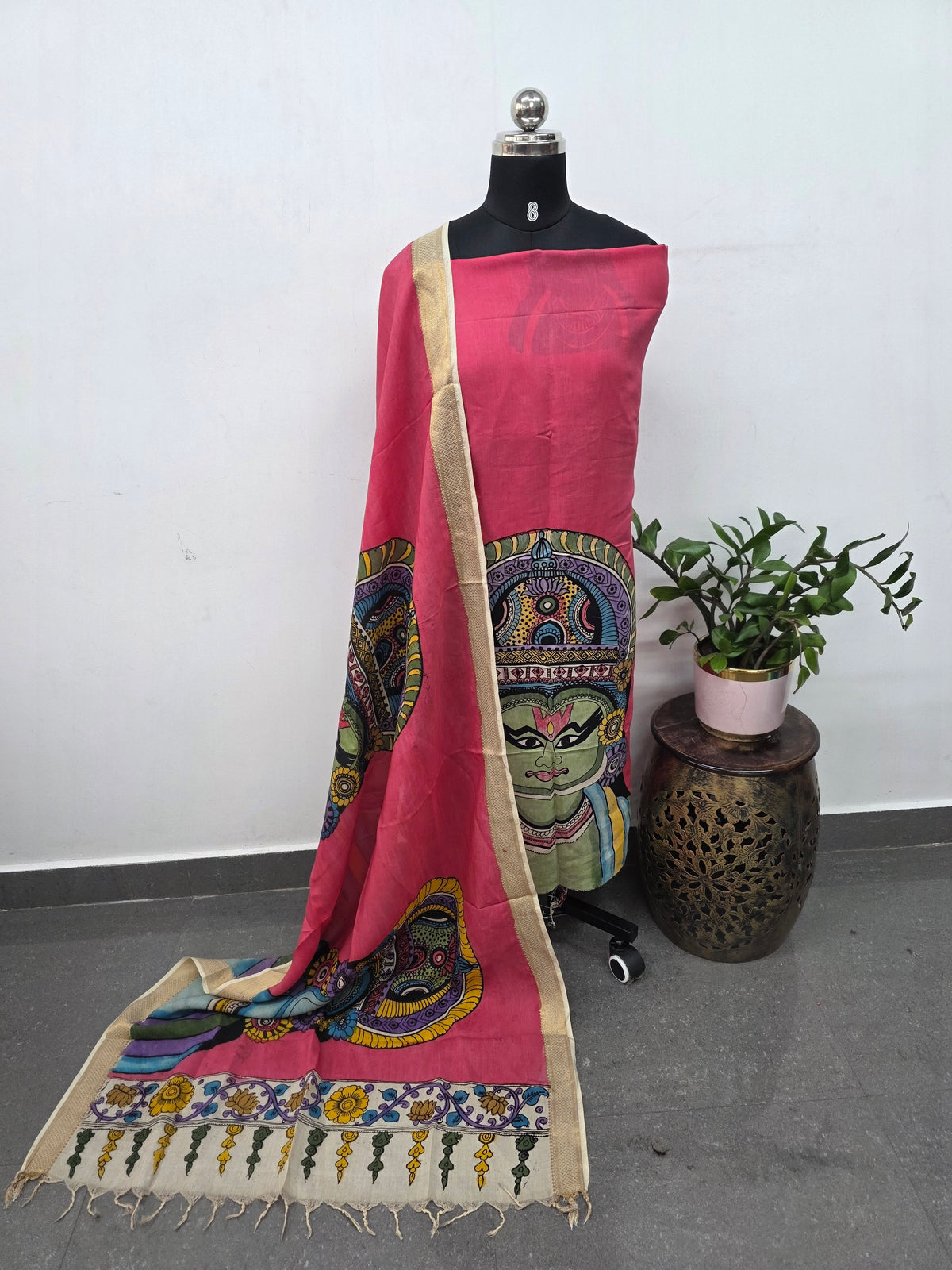 Kalahasthi Handcrafted Penkalamkari bangalore silk set -KH258