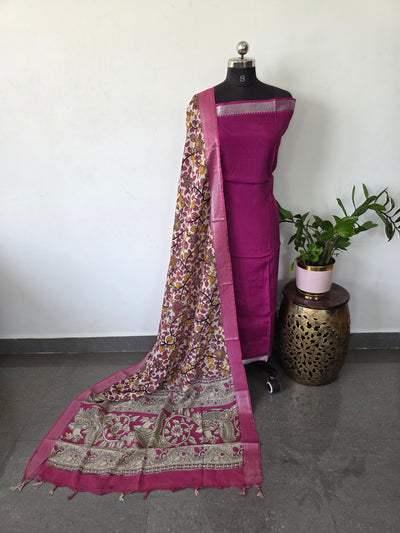 Pure chennuri silk top with pure chennuri silk kalamkari mangalagiri border - AK328