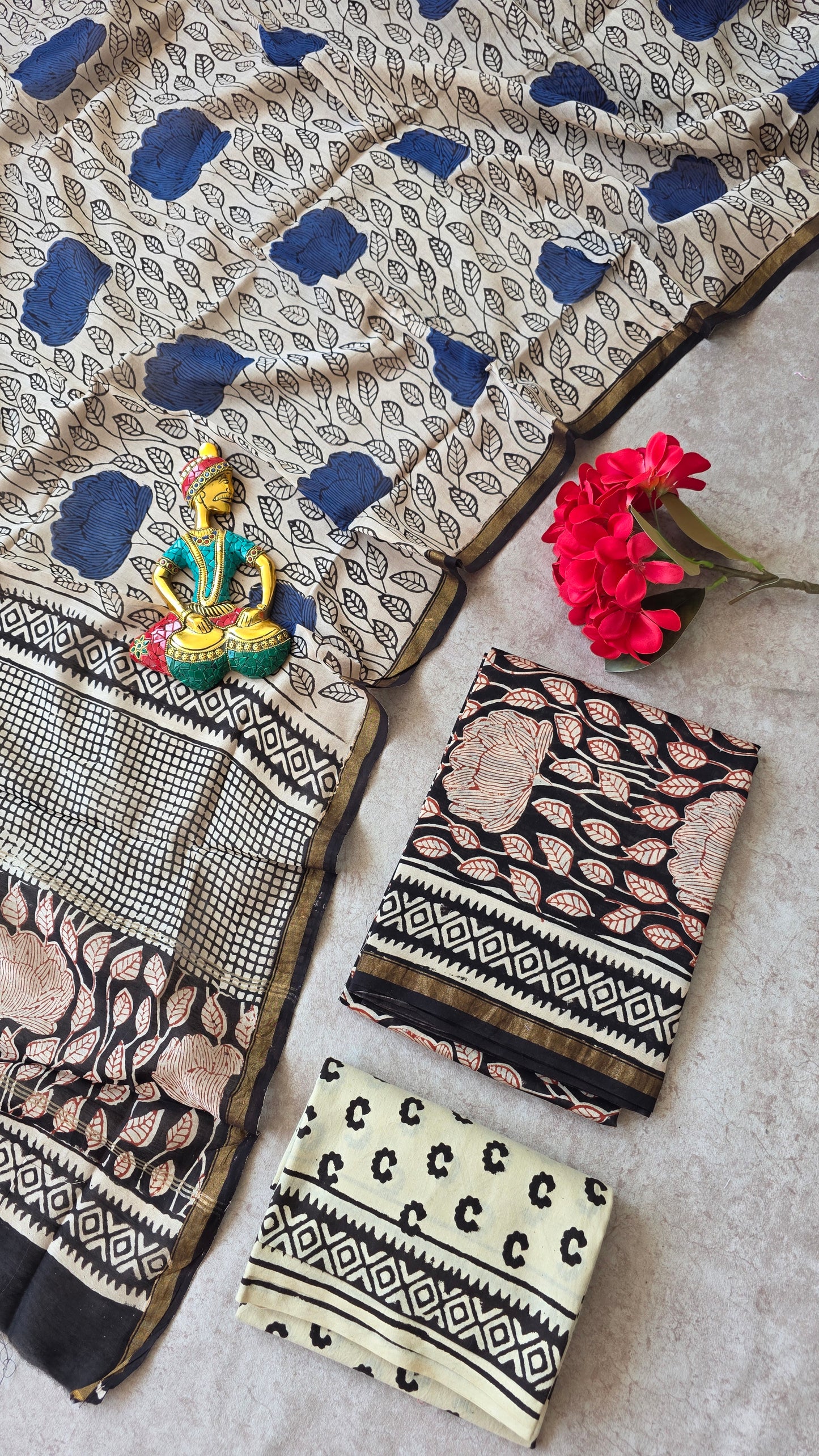 Handblock Jaipuri chanderi silk set - HG34