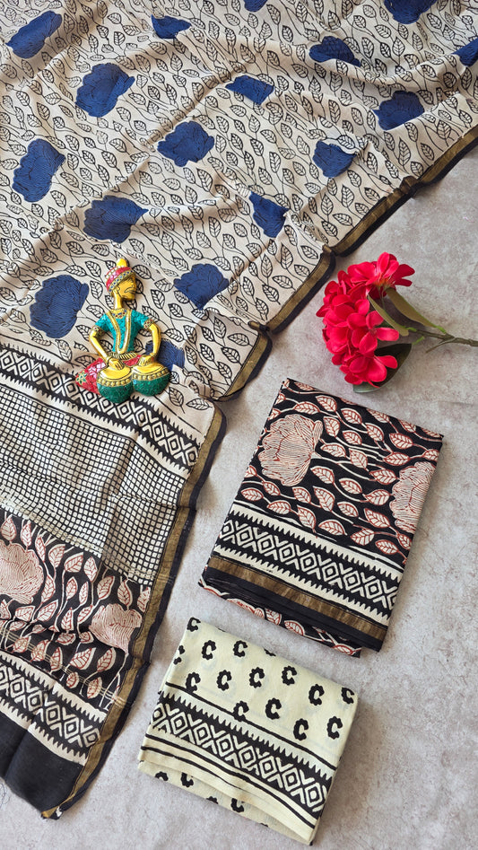 Handblock Jaipuri chanderi silk set - HG34