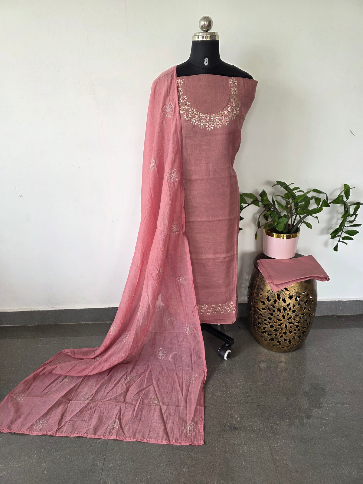 Melange rose pink floral embroidery salwar set -FC75