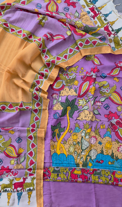 Handcrafted Kalahasthi Penkalamkari bangalore silk set - KH41