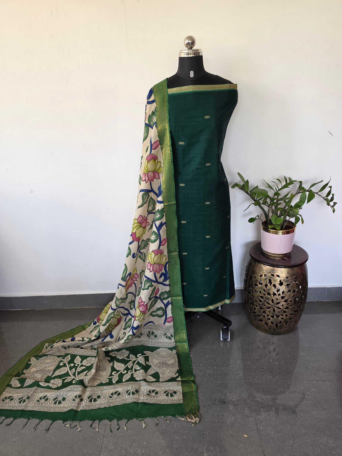 Fusion Narayanapet with handcrafted chennuri silk kalamkari duppatta -NA687