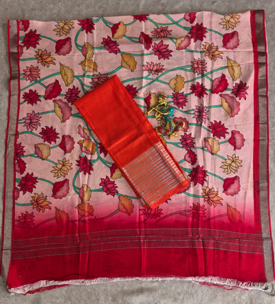 Handloom mangalagiri silk top with pure mangalagiri digital silk shawl - ML20