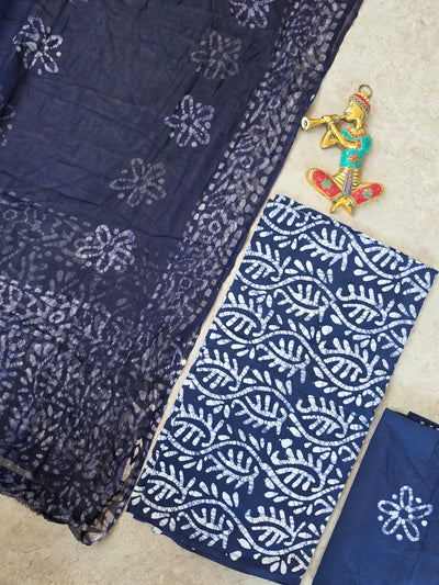 Handblock jaipuri cotton with chiffon shawl - JA591