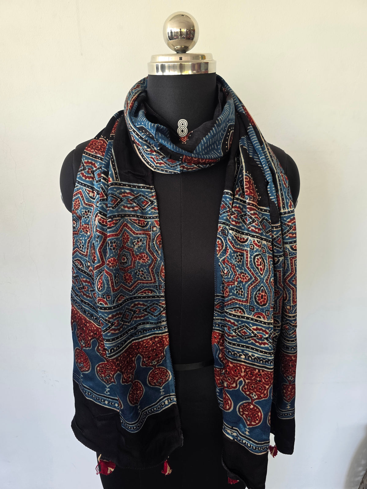 Ajrakh Handblock natural dyed mashru silk stole-MV39