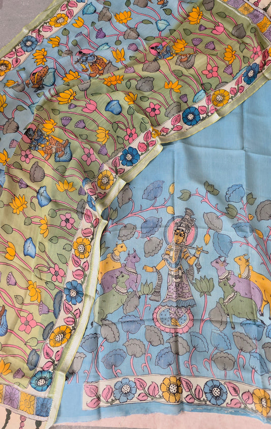 Handcrafted Kalahasthi Penkalamkari bangalore silk set - KH158