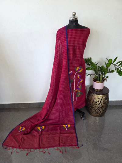 Handloom zari Checked Mul cotton paithani jamdhani set - JMM308