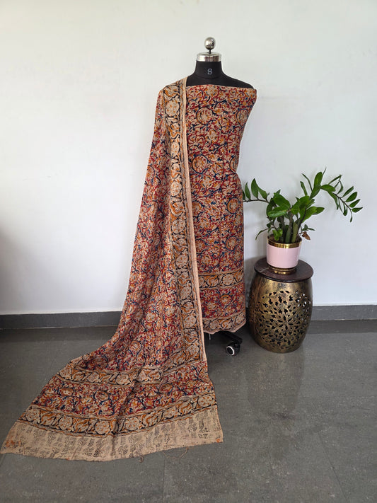 Handblock pure kalamkari cotton with border ( 2 pc set )- AK176