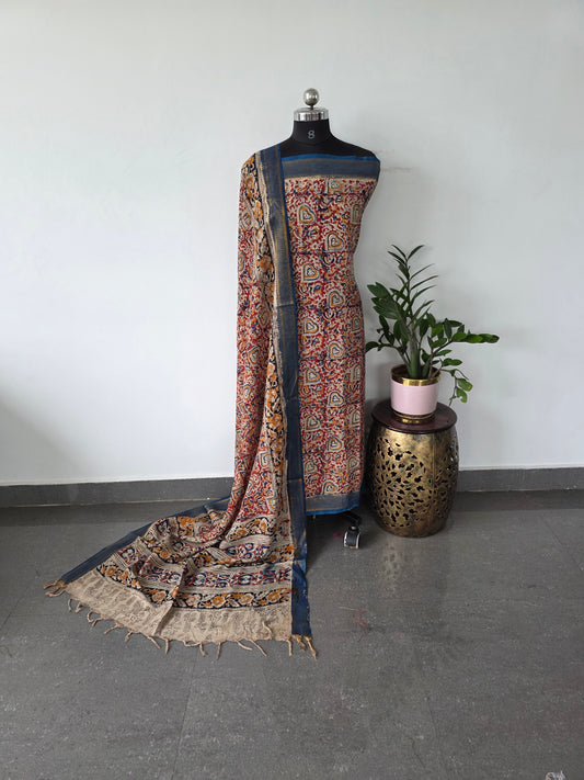 Premium chennuri silk handblock kalamkari salwar set with nizam border -EW7