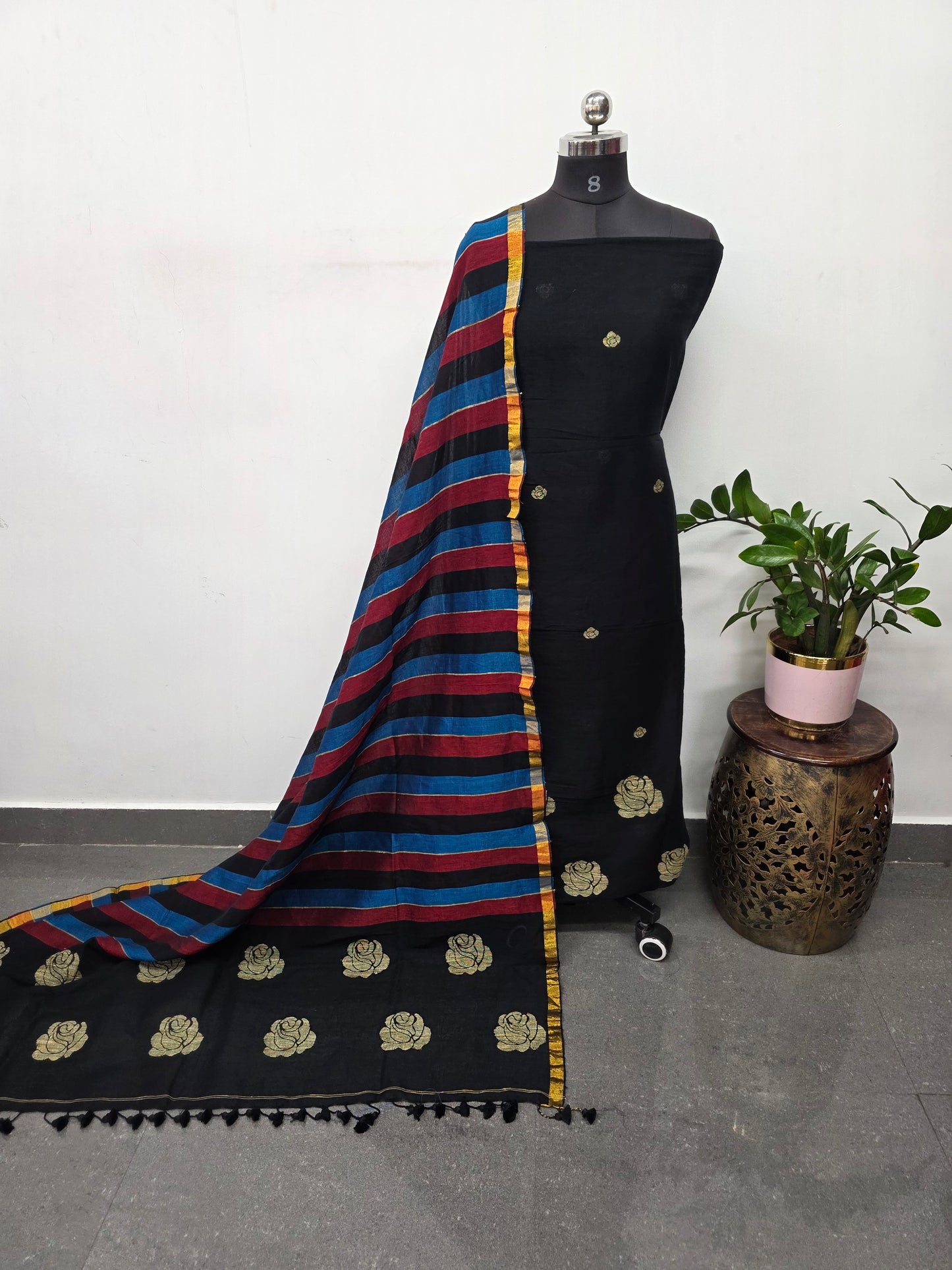 Handloom linen jamdhani set -JMM416