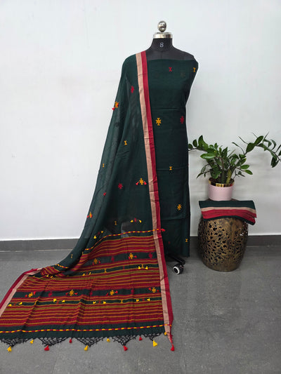 Handcrafted embroidery work bhujodi cotton salwar set (3 pc set) - BB407