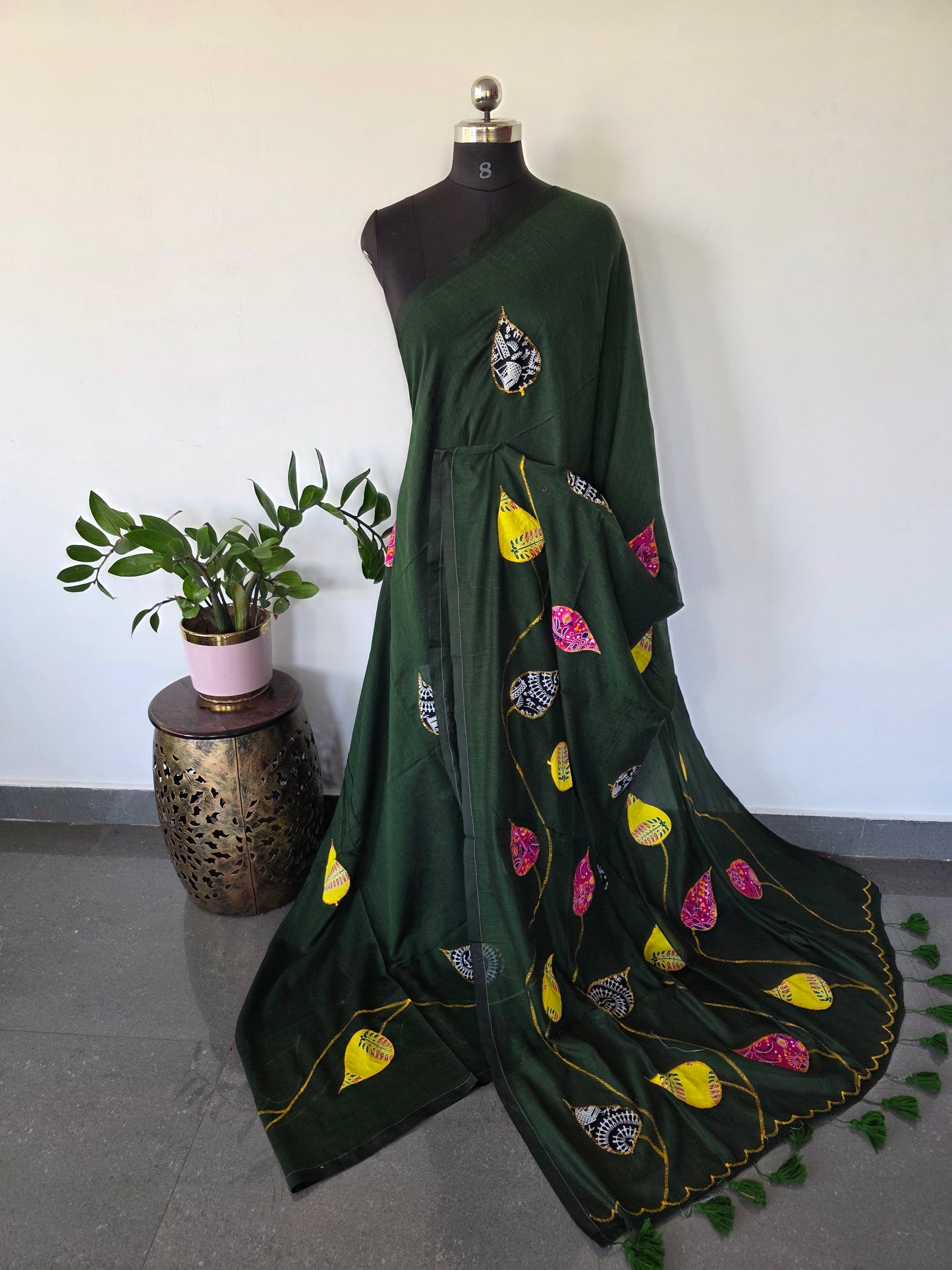 Khadi cotton applique work West Bengal saree - BB631