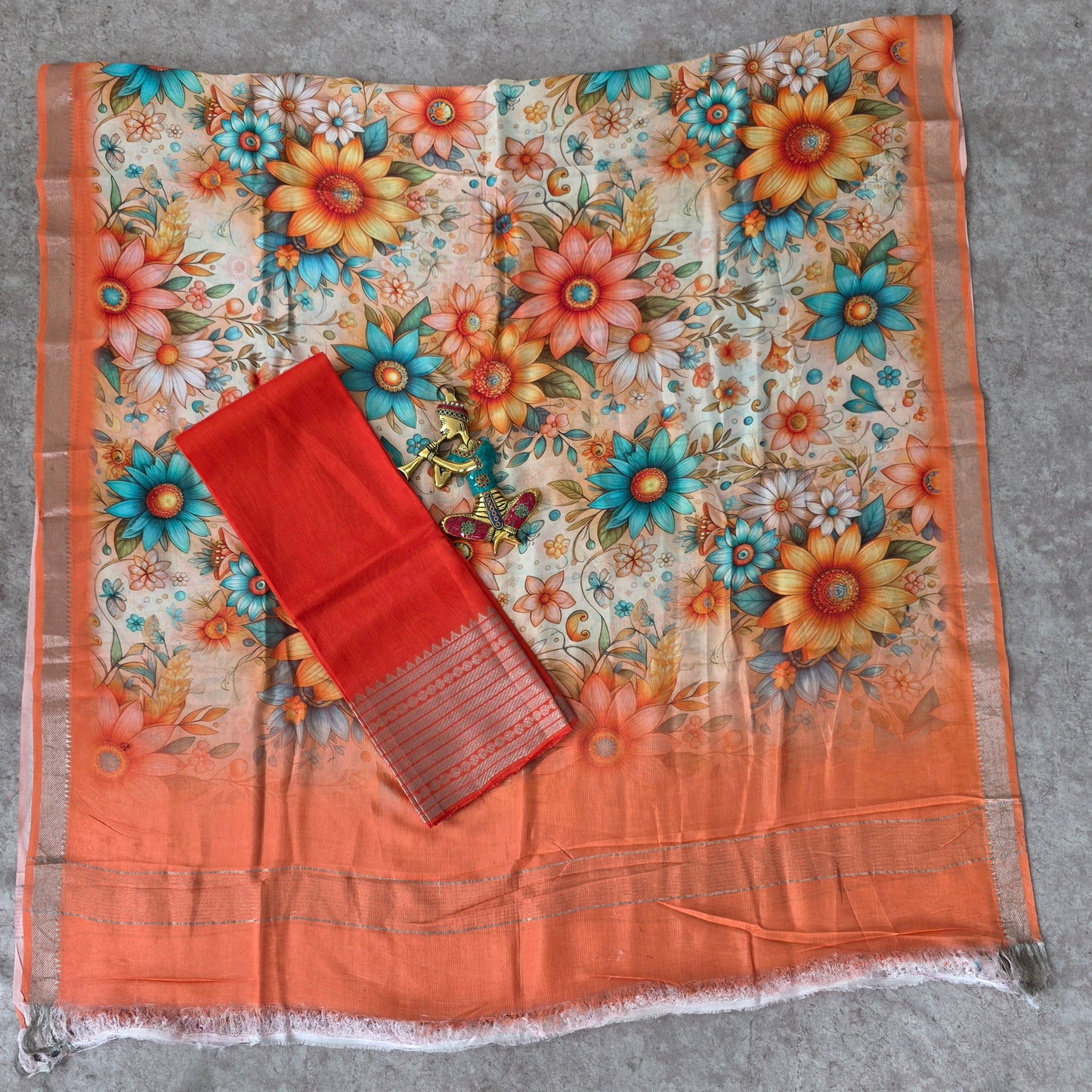 Handloom mangalagiri silk top with pure mangalagiri digital silk shawl - ML28