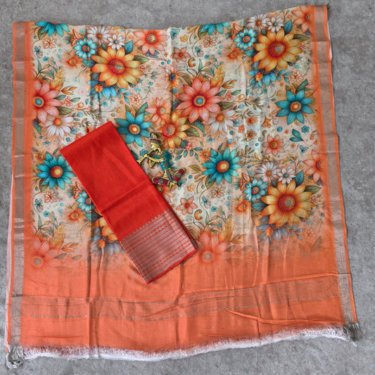 Handloom mangalagiri silk top with pure mangalagiri digital silk shawl - ML28