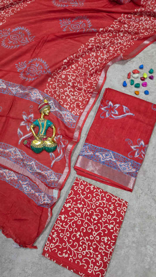 Handblock Jaipuri linen cotton salwar set - JA414