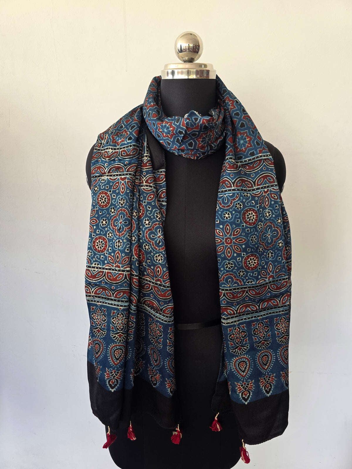 Ajrakh Handblock natural dyed mashru silk stole-MV65