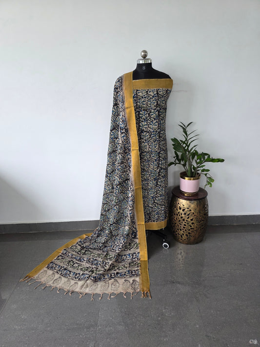 Premium chennuri silk handblock kalamkari salwar set with nizam border -EW3