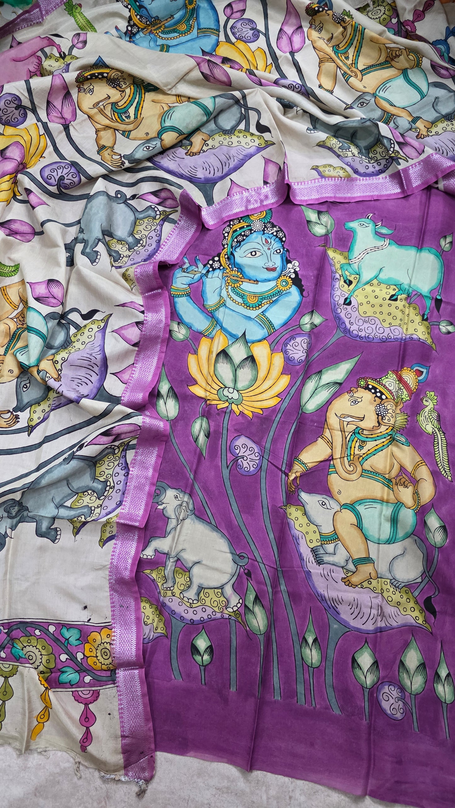 Handcrafted Penkalamkari bangalore silk set-RV16