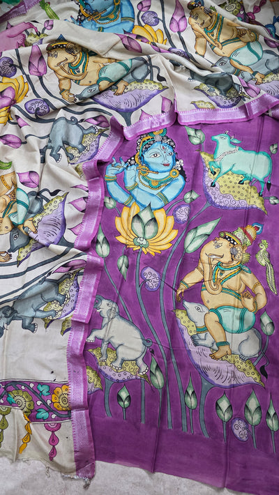 Handcrafted Penkalamkari bangalore silk set - RV16