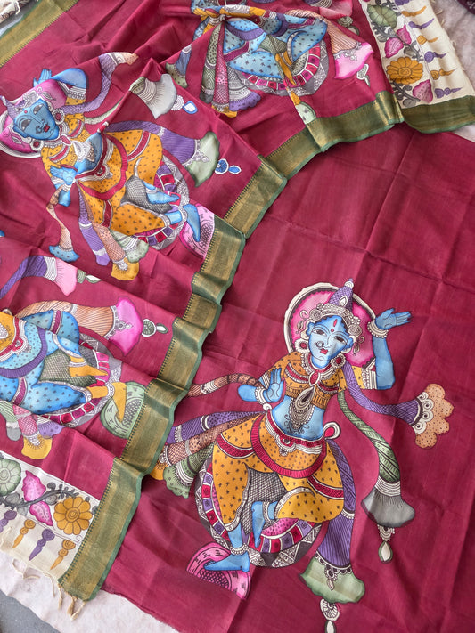 Handcrafted Kalahasthi Penkalamkari bangalore silk set- HP14