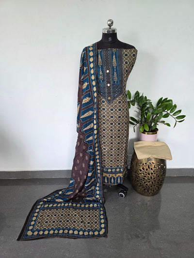 Ajrakh inspired Muslin silk set-VM44