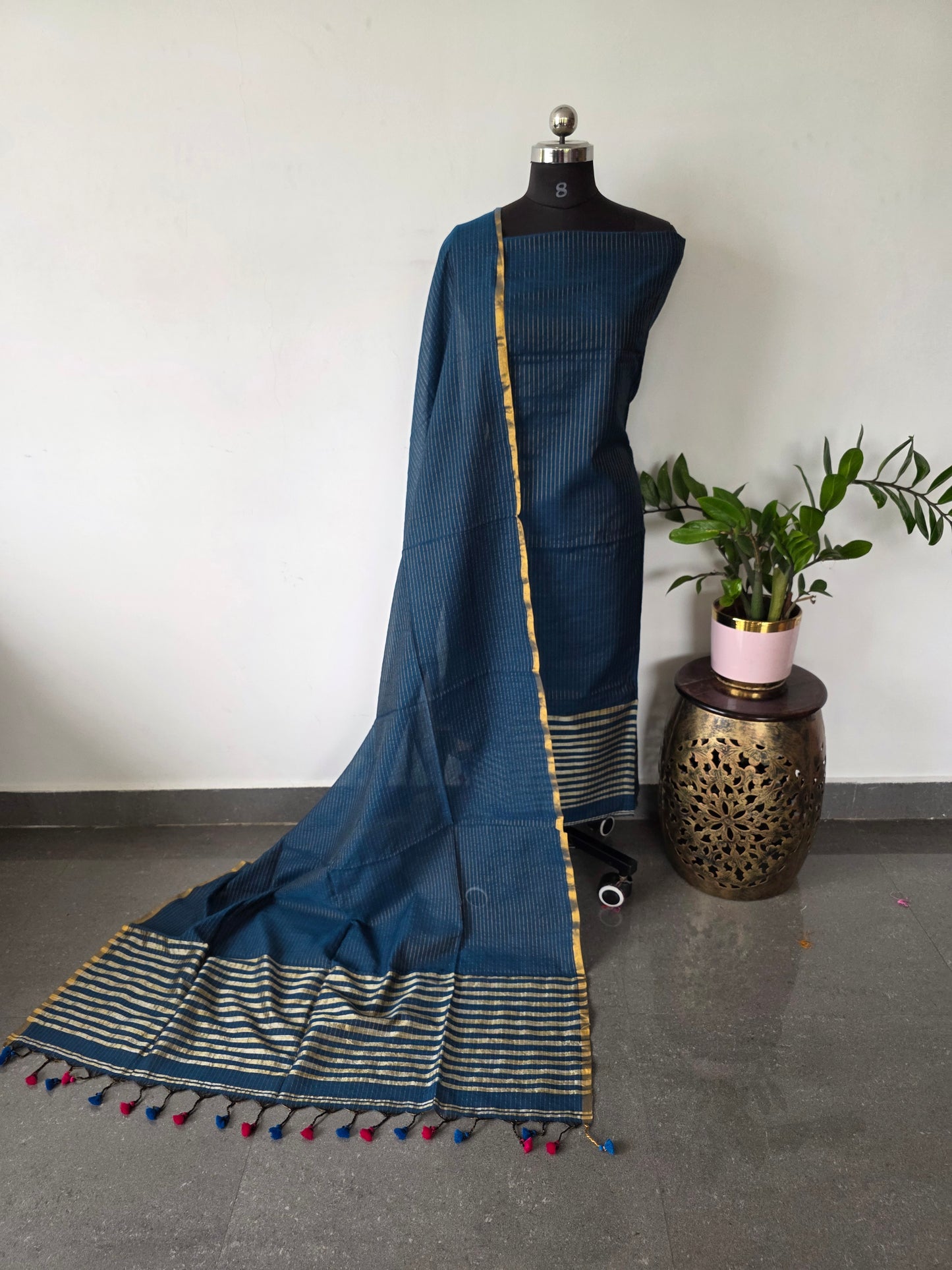 Premium mul khadi zari lines salwar set - MUL285