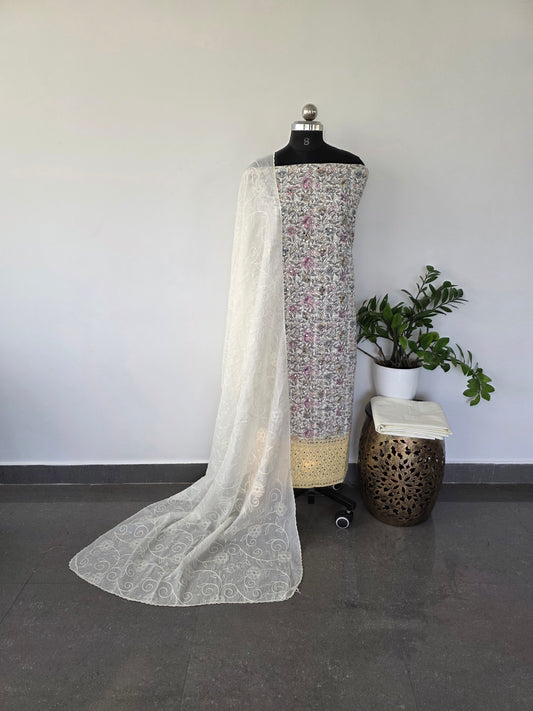 Fancy chikankari cotton set mirror work - yellow