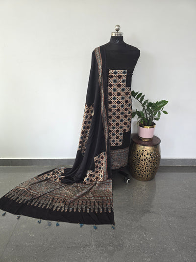 Handcrafted ajrakh mashru silk set - H20