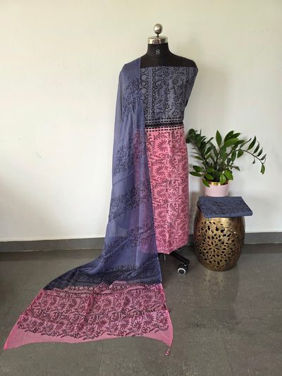 Handblock chanderi silk salwar set - GE213