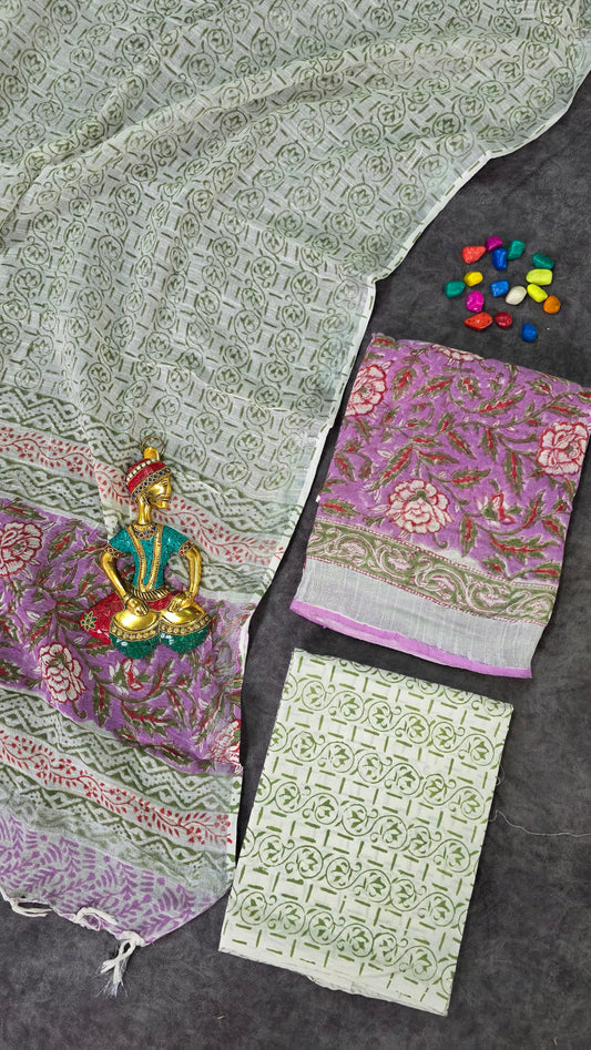Handblock Jaipuri linen cotton salwar set - JA423