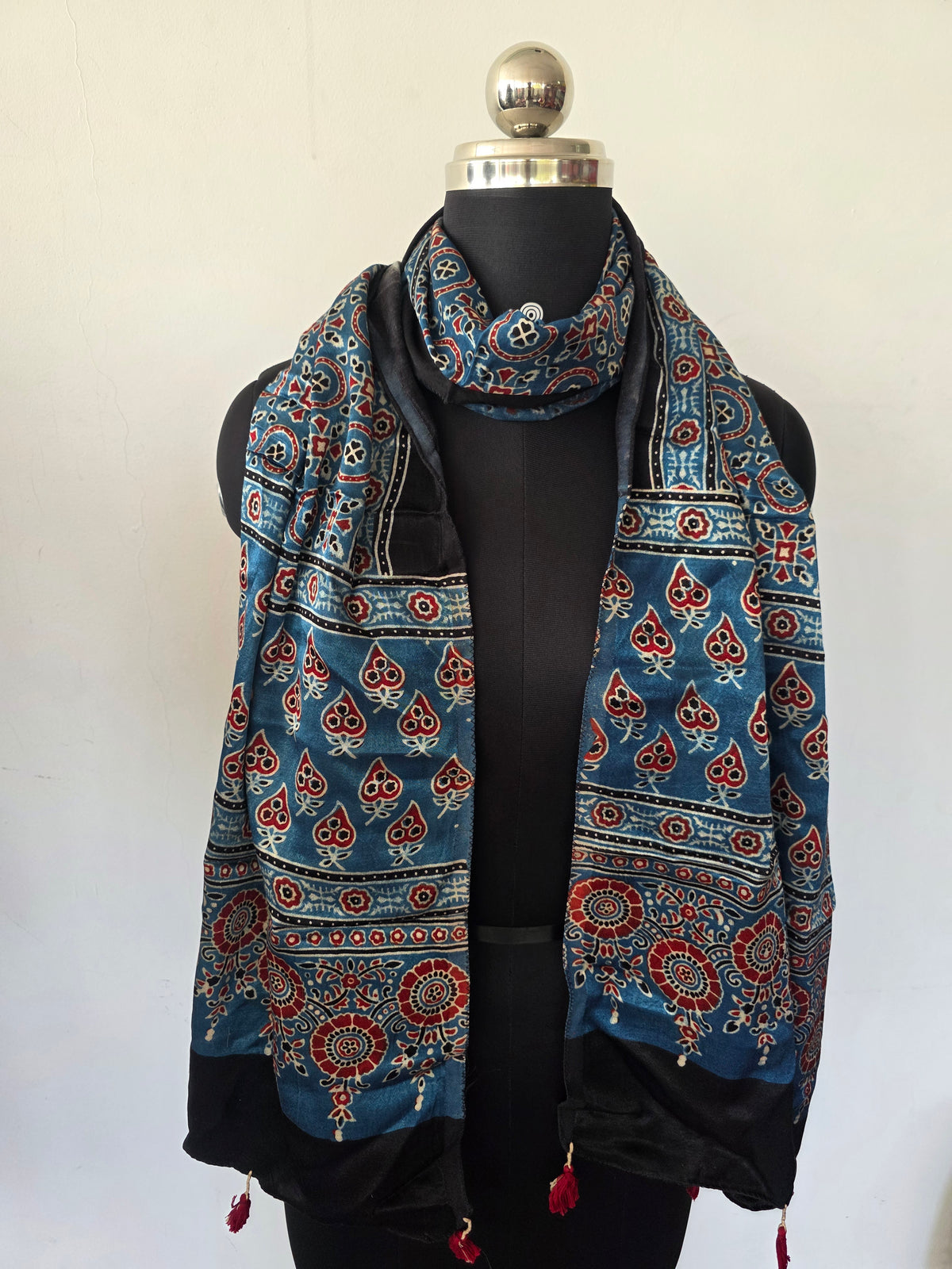 Ajrakh Handblock natural dyed mashru silk stole- MV99