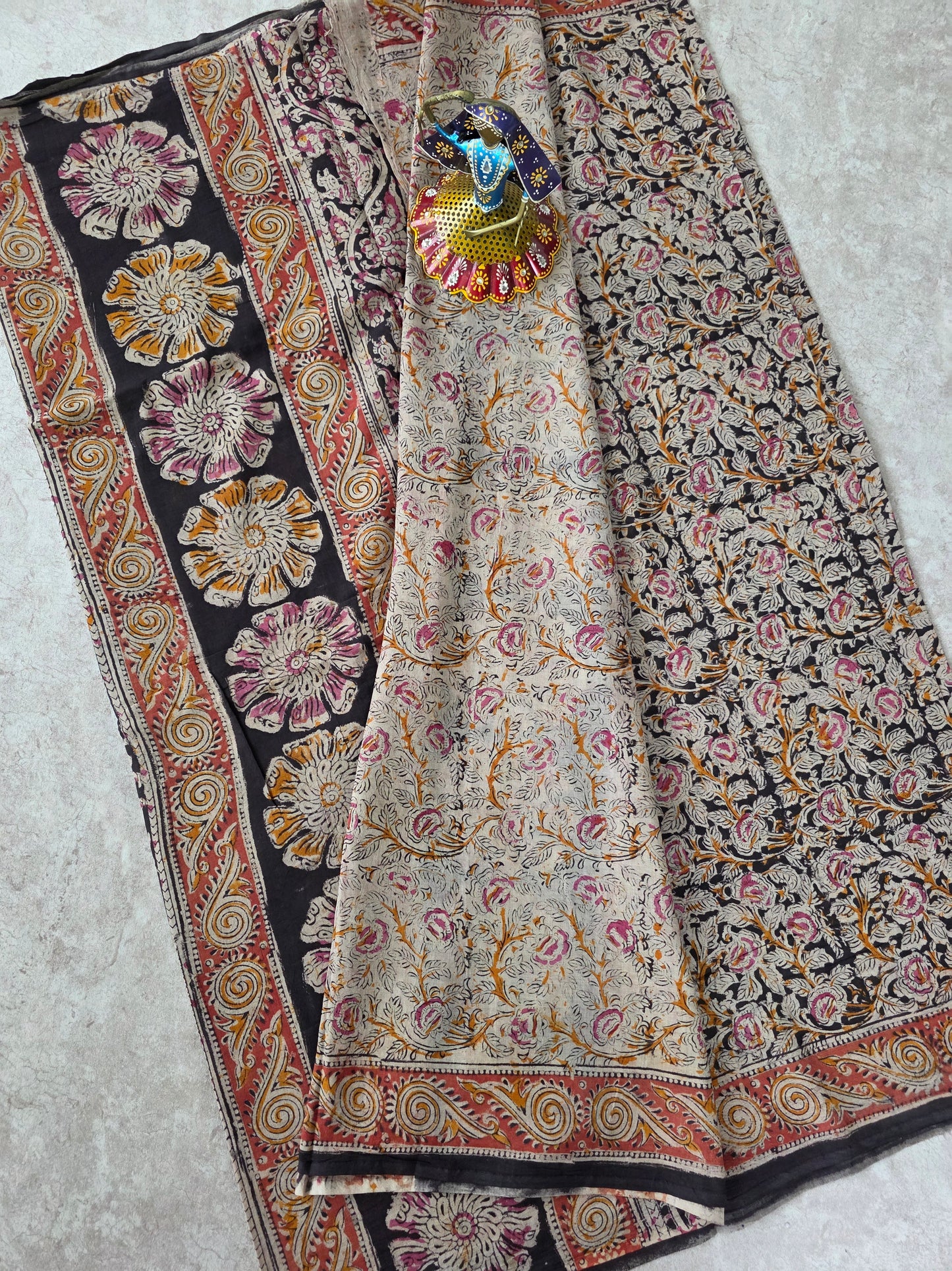Handblock pure kalamkari cotton saree  - HS14