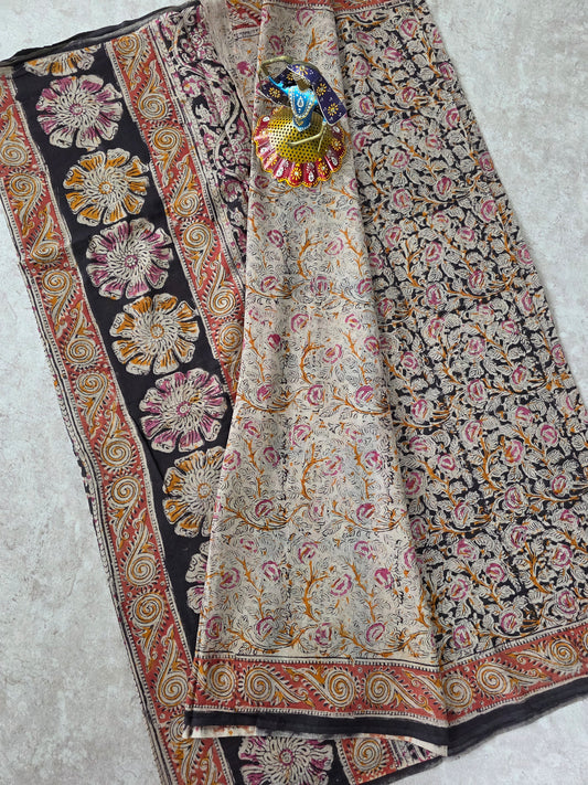 Handblock pure kalamkari cotton saree  - HS14